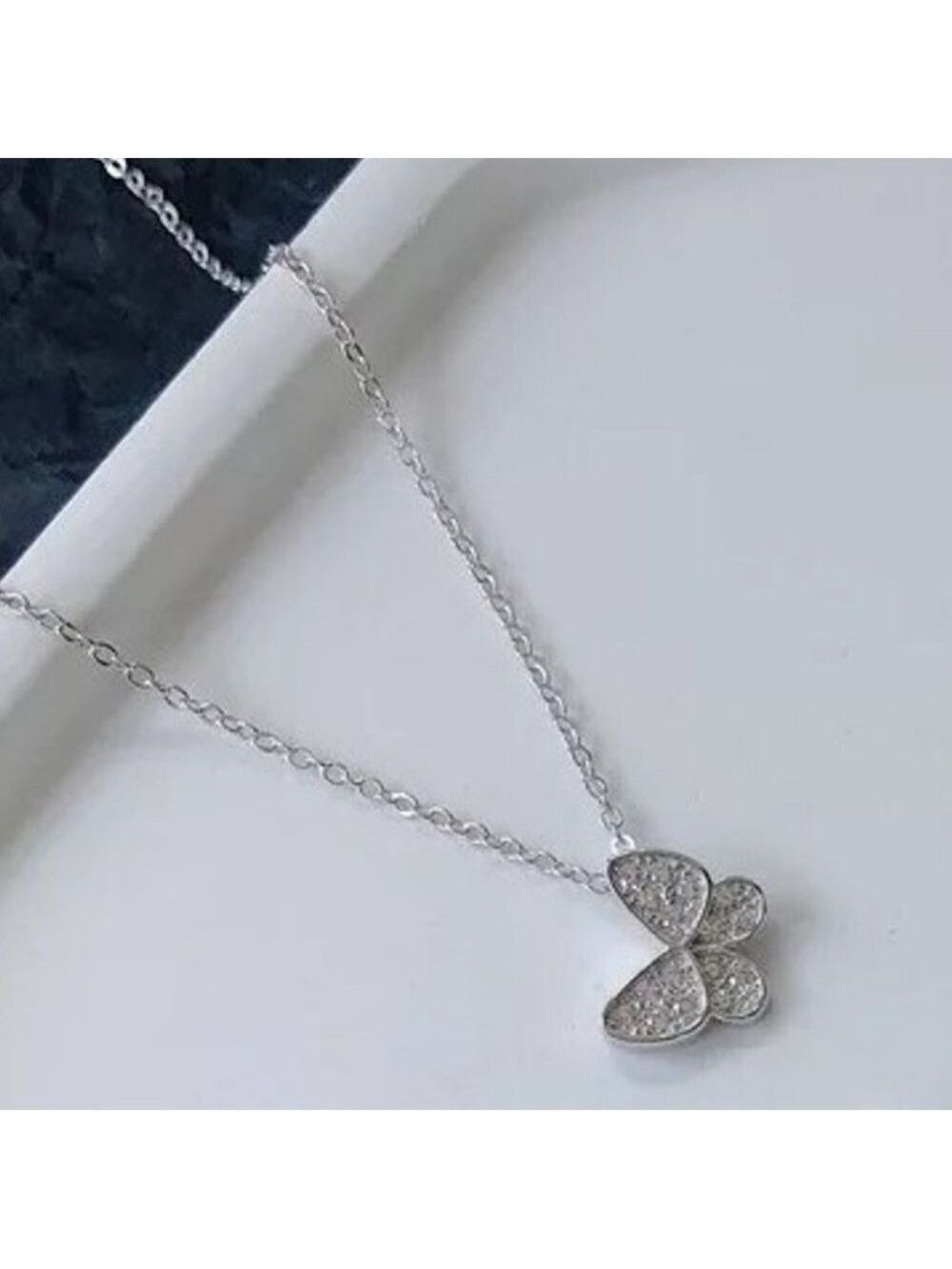 Butterfly Necklace / Simulated Diamonds Butterfly Necklace / 925 Sterling Silver - Picture 4 of 4